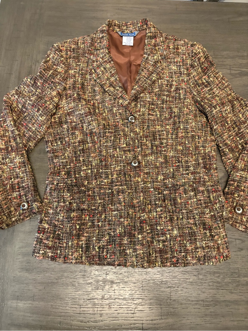 Austin Reed Multicolor Vintage Tweed Blazer with Rust Lining Size 8